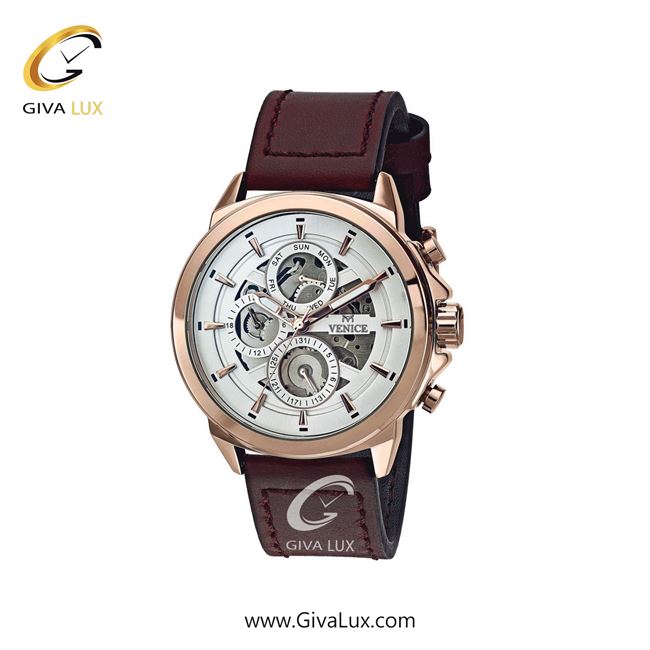 ساعت مچی اورجینال مردانه ونیز سه موتوره فول تایم رزگلد | قهوه ای| نقره ای| کد رفرنس V800683102
