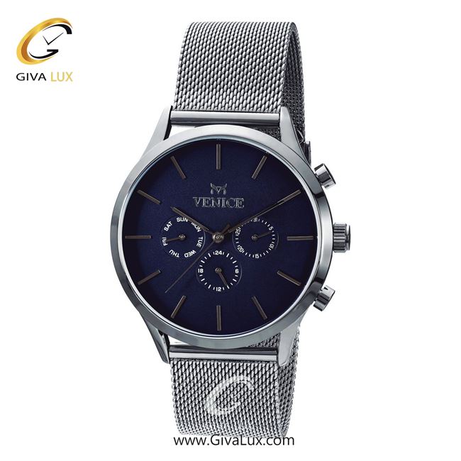 ساعت مچی اورجینال مردانه ونیز سه موتوره فول تایم نقره ای | نقره ای| سرمه ای| کد رفرنس V800831402