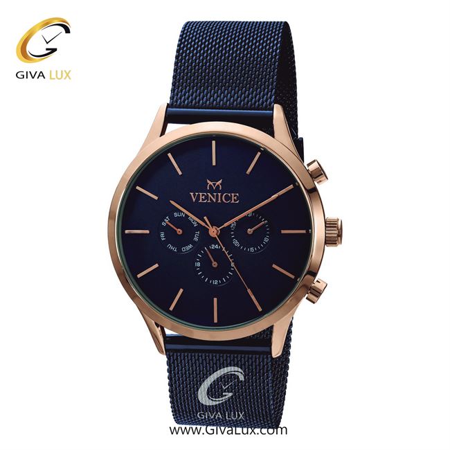 ساعت مچی اورجینال مردانه ونیز سه موتوره فول تایم رزگلد | سرمه ای| سرمه ای| کد رفرنس V800837902