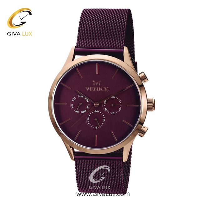ساعت مچی اورجینال مردانه ونیز سه موتوره فول تایم رزگلد | بنفش| بنفش| کد رفرنس V800838402