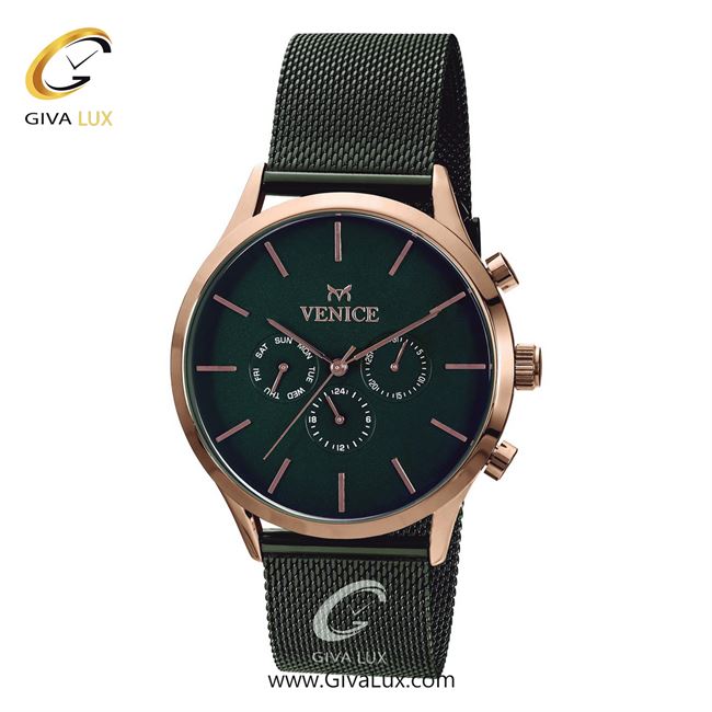 ساعت مچی اورجینال مردانه ونیز سه موتوره فول تایم رزگلد | سبز| سبز یشمی تیره| کد رفرنس V800838602