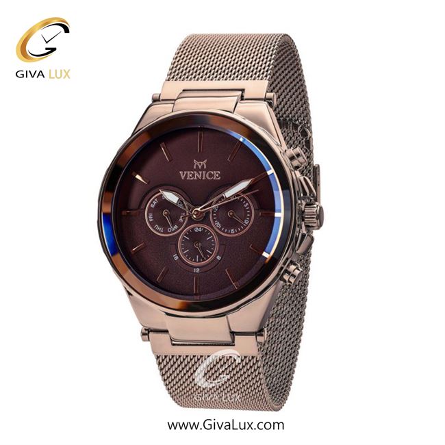 ساعت مچی اورجینال مردانه ونیز سه موتوره فول تایم رزگلد | رزگلد| قهوه ای| کد رفرنس V800873002
