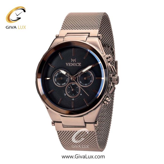 ساعت مچی اورجینال مردانه ونیز سه موتوره فول تایم رزگلد | رزگلد| مشکی| کد رفرنس V800873402