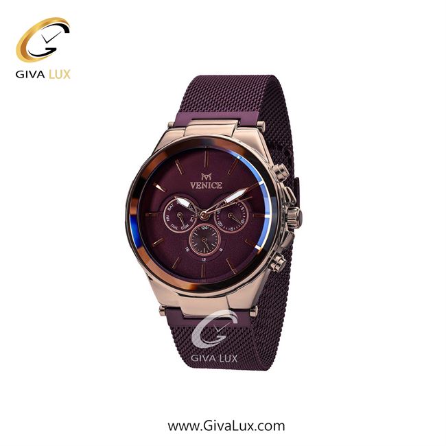ساعت مچی اورجینال زنانه ونیز سه موتوره فول تایم رزگلد | بنفش| بنفش| کد رفرنس V800878401