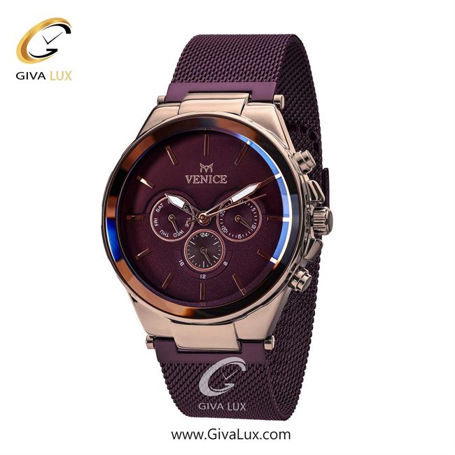 ساعت مچی اورجینال مردانه ونیز سه موتوره فول تایم رزگلد | بنفش| بنفش| کد رفرنس V800878402
