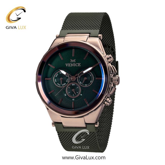 ساعت مچی اورجینال مردانه ونیز سه موتوره فول تایم رزگلد | سبز| سبز یشمی تیره| کد رفرنس V800878602