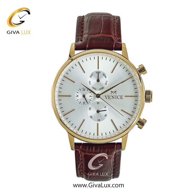 ساعت مچی اورجینال مردانه ونیز سه موتوره فول تایم طلایی | قهوه ای| نقره ای| کد رفرنس V800932102