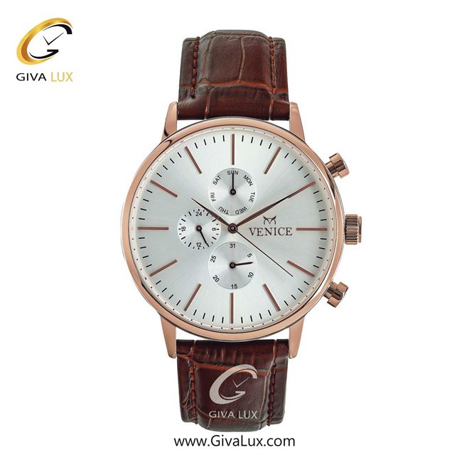 ساعت مچی اورجینال مردانه ونیز سه موتوره فول تایم رزگلد | قهوه ای| نقره ای| کد رفرنس V800933102