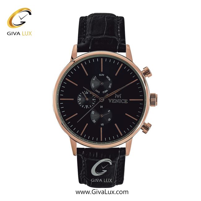 ساعت مچی اورجینال مردانه ونیز سه موتوره فول تایم رزگلد | مشکی| مشکی| کد رفرنس V800933402