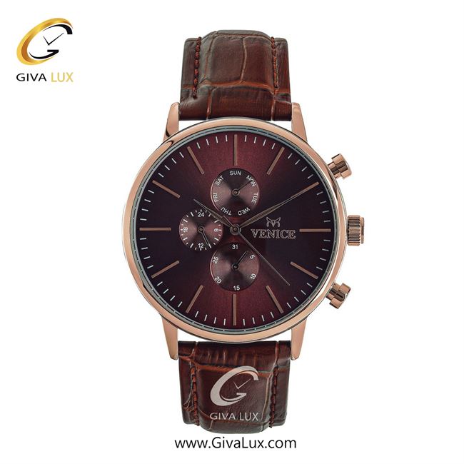 ساعت مچی اورجینال مردانه ونیز سه موتوره فول تایم رزگلد | قهوه ای| قهوه ای| کد رفرنس V800933502