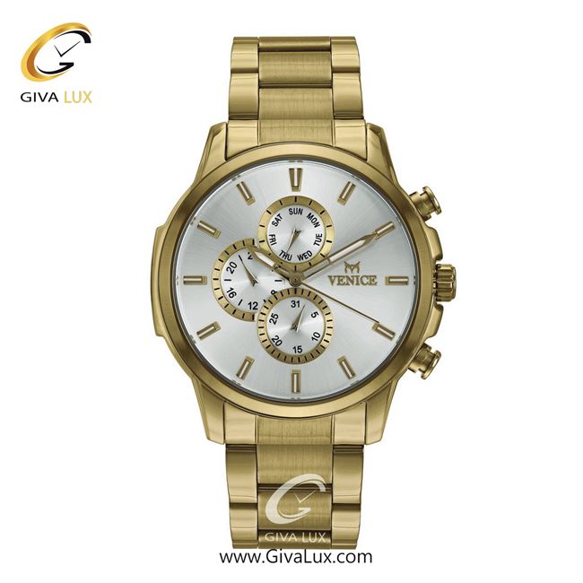 ساعت مچی اورجینال مردانه ونیز سه موتوره فول تایم طلایی | طلایی| نقره ای| کد رفرنس V801062102