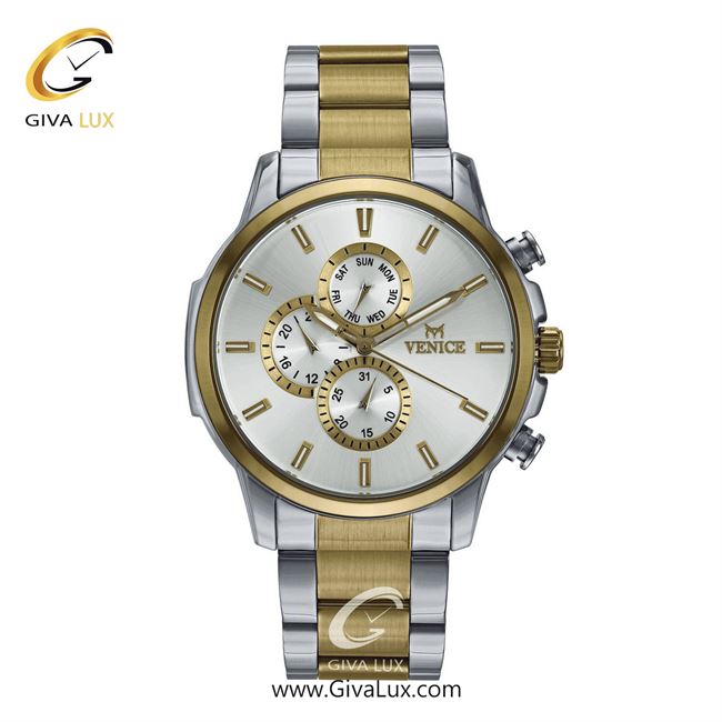 ساعت مچی اورجینال مردانه ونیز سه موتوره فول تایم نقره ای-طلایی | نقره ای-طلایی| نقره ای| کد رفرنس V801065202