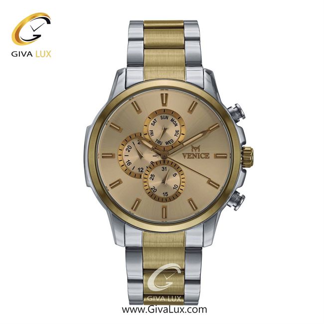 ساعت مچی اورجینال مردانه ونیز سه موتوره فول تایم نقره ای-طلایی | طلایی-نقره ای| شامپاینی| کد رفرنس V801065402