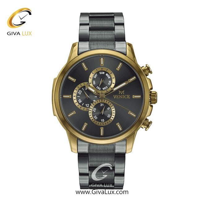 ساعت مچی اورجینال مردانه ونیز سه موتوره فول تایم طلایی | تیتانیوم(زغالی)| دودی|تیتانیوم| کد رفرنس V801068702