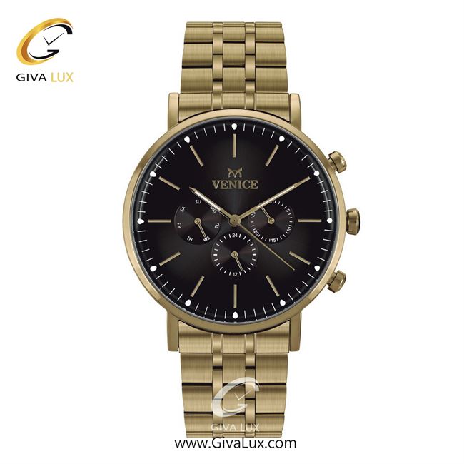 ساعت مچی اورجینال مردانه ونیز سه موتوره فول تایم طلایی | طلایی| مشکی| کد رفرنس V801132502