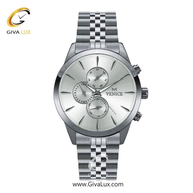 ساعت مچی اورجینال مردانه ونیز سه موتوره فول تایم نقره ای | نقره ای| نقره ای| کد رفرنس V801161102