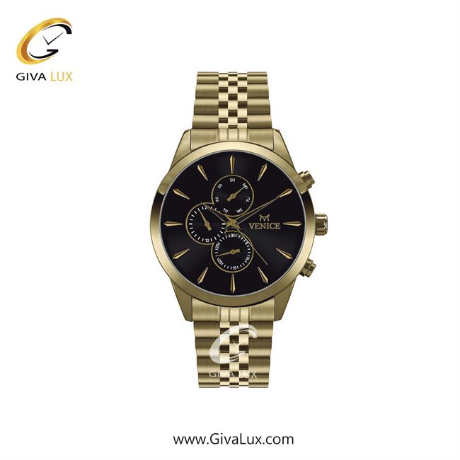 ساعت مچی اورجینال زنانه ونیز سه موتوره فول تایم طلایی | طلایی| مشکی| کد رفرنس V801162501