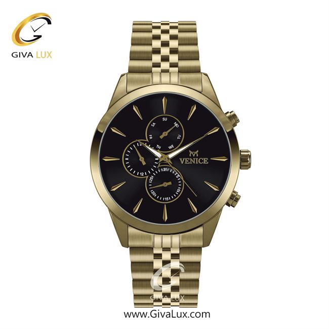 ساعت مچی اورجینال مردانه ونیز سه موتوره فول تایم طلایی | طلایی| مشکی| کد رفرنس V801162502