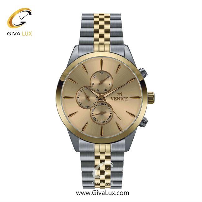 ساعت مچی اورجینال مردانه ونیز سه موتوره فول تایم نقره ای-طلایی | طلایی-نقره ای| شامپاینی| کد رفرنس V801165402