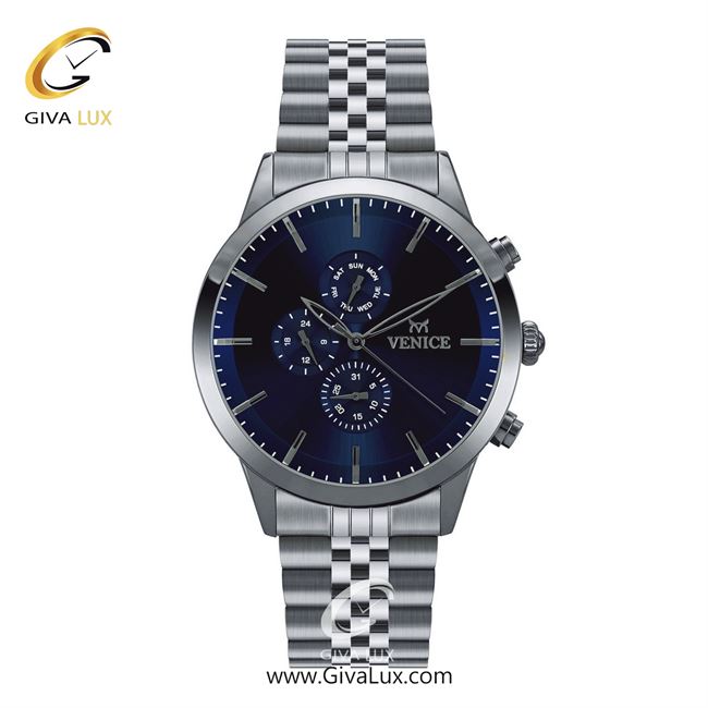 ساعت مچی اورجینال مردانه ونیز سه موتوره فول تایم نقره ای | نقره ای| سرمه ای| کد رفرنس V801201402