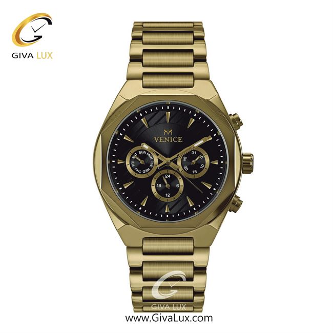 ساعت مچی اورجینال مردانه ونیز سه موتوره فول تایم طلایی | طلایی| مشکی| کد رفرنس V801212502
