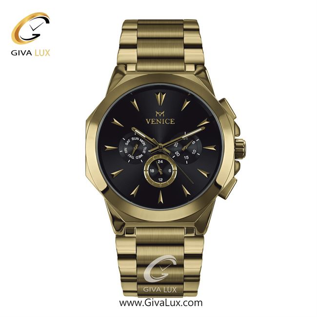 ساعت مچی اورجینال مردانه ونیز سه موتوره فول تایم طلایی | طلایی| مشکی| کد رفرنس V801222502