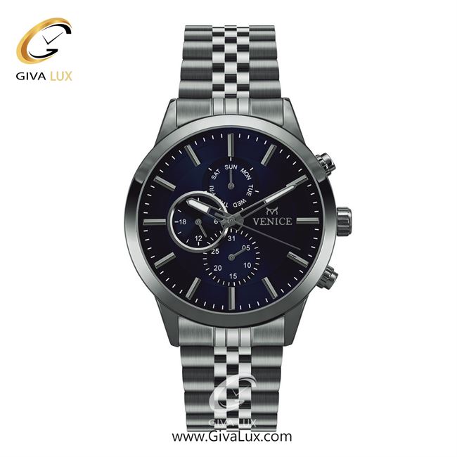 ساعت مچی اورجینال مردانه ونیز سه موتوره فول تایم نقره ای | نقره ای| سرمه ای| کد رفرنس V801231402