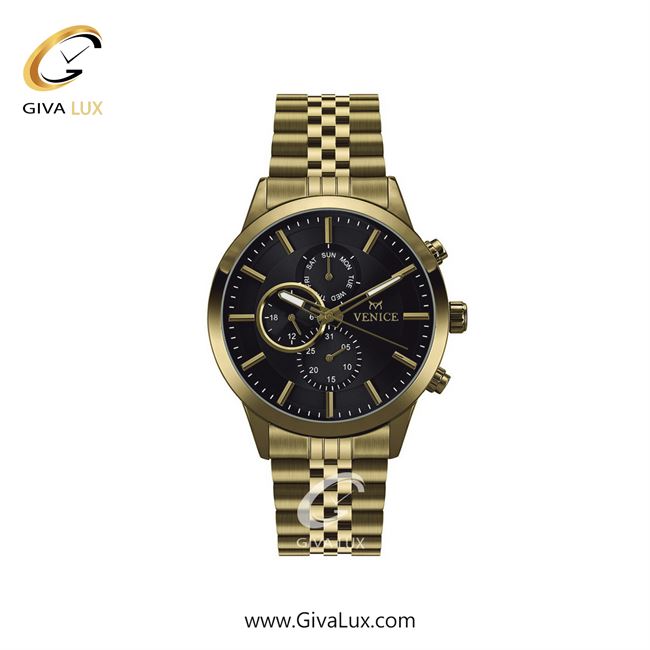ساعت مچی اورجینال زنانه ونیز سه موتوره فول تایم طلایی | طلایی| مشکی| کد رفرنس V801232501