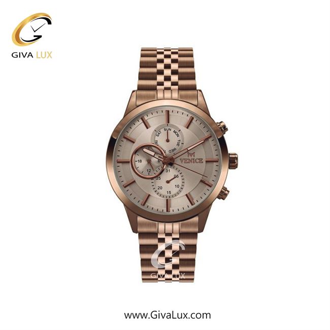 ساعت مچی اورجینال زنانه ونیز سه موتوره فول تایم رزگلد | رزگلد| رزگلد| کد رفرنس V801233001