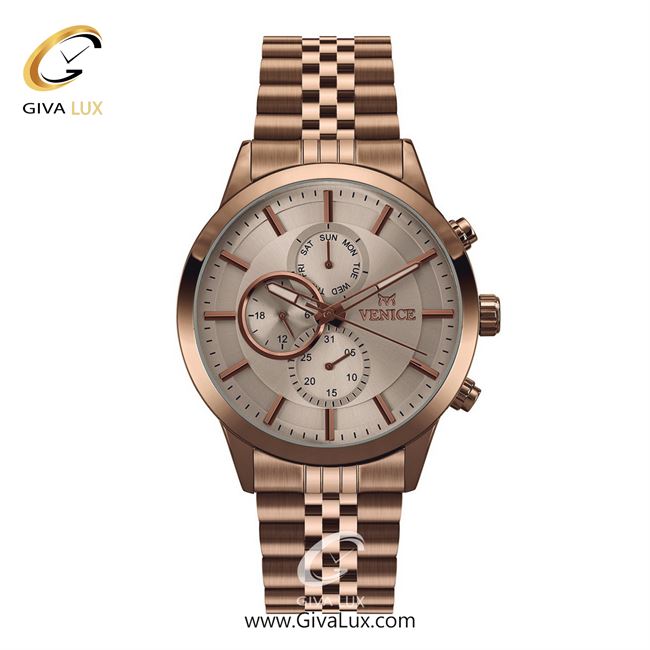 ساعت مچی اورجینال مردانه ونیز سه موتوره فول تایم رزگلد | رزگلد| رزگلد| کد رفرنس V801233002