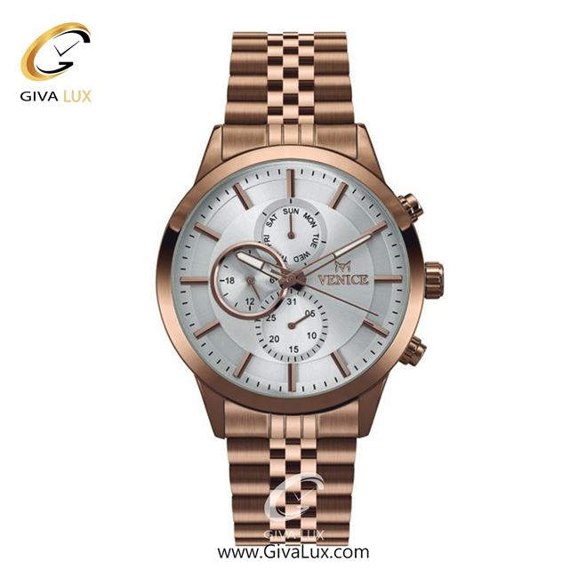 ساعت مچی اورجینال مردانه ونیز سه موتوره فول تایم رزگلد | رزگلد| نقره ای| کد رفرنس V801233102