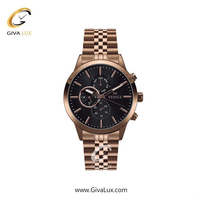 ساعت مچی اورجینال زنانه ونیز سه موتوره فول تایم رزگلد | رزگلد| مشکی| کد رفرنس V801233401