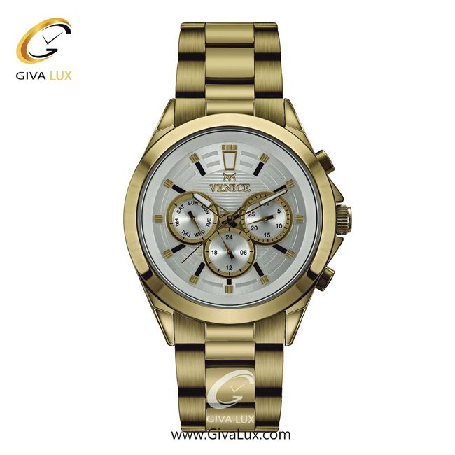 ساعت مچی اورجینال مردانه ونیز سه موتوره فول تایم طلایی | طلایی| نقره ای| کد رفرنس V801252102
