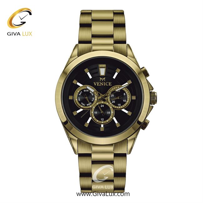 ساعت مچی اورجینال مردانه ونیز سه موتوره فول تایم طلایی | طلایی| مشکی| کد رفرنس V801252502