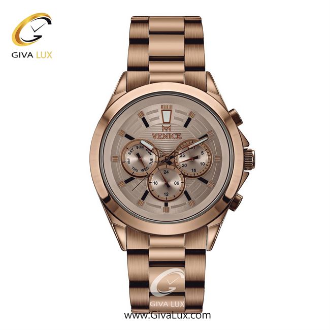 ساعت مچی اورجینال مردانه ونیز سه موتوره فول تایم رزگلد | رزگلد| رزگلد| کد رفرنس V801253002