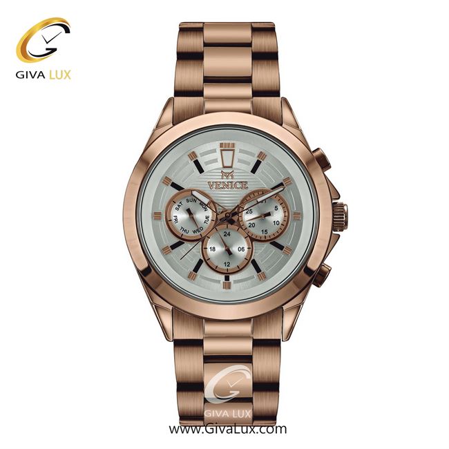 ساعت مچی اورجینال مردانه ونیز سه موتوره فول تایم رزگلد | رزگلد| نقره ای| کد رفرنس V801253002