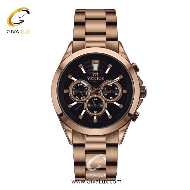 ساعت مچی اورجینال مردانه ونیز سه موتوره فول تایم رزگلد | رزگلد| مشکی| کد رفرنس V801253402