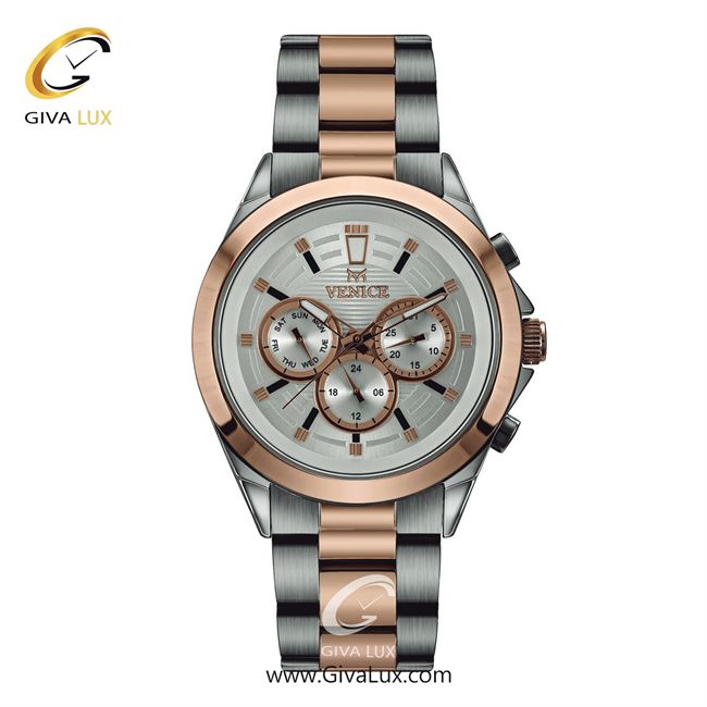 ساعت مچی اورجینال مردانه ونیز سه موتوره فول تایم رزگلد-نقره ای | نقره ای-رزگلد| نقره ای| کد رفرنس V801256002