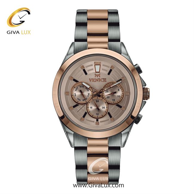 ساعت مچی اورجینال مردانه ونیز سه موتوره فول تایم رزگلد-نقره ای | رزگلد-نقره ای| رزگلد| کد رفرنس V801256102