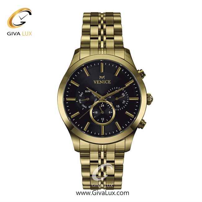 ساعت مچی اورجینال مردانه ونیز سه موتوره فول تایم طلایی | طلایی| مشکی| کد رفرنس V801262502