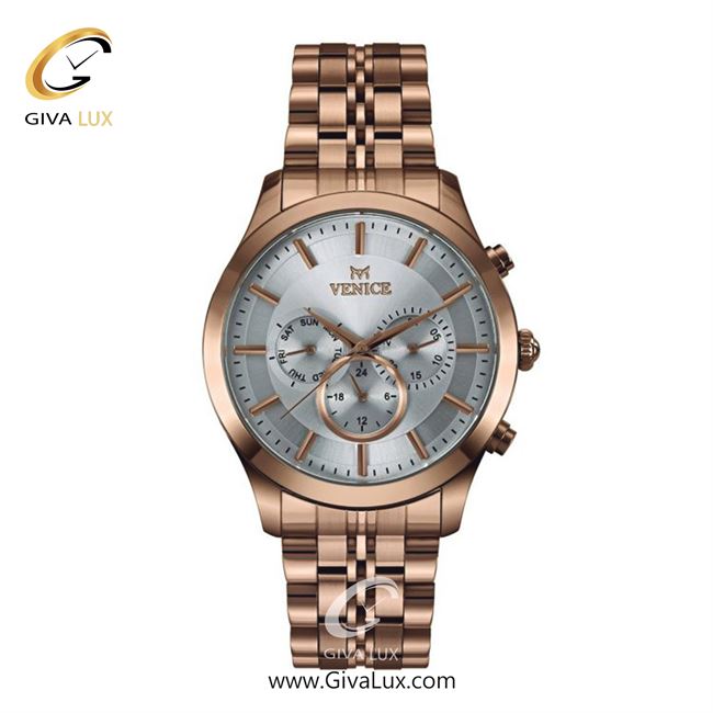 ساعت مچی اورجینال مردانه ونیز سه موتوره فول تایم رزگلد | رزگلد| نقره ای| کد رفرنس V801263102