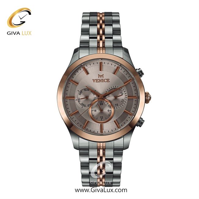 ساعت مچی اورجینال مردانه ونیز سه موتوره فول تایم نقره ای-رزگلد | نقره ای-رزگلد| رزگلد| کد رفرنس V801266102