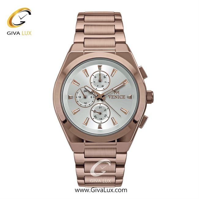 ساعت مچی اورجینال مردانه ونیز سه موتوره فول تایم رزگلد | رزگلد| نقره ای| کد رفرنس V801273102