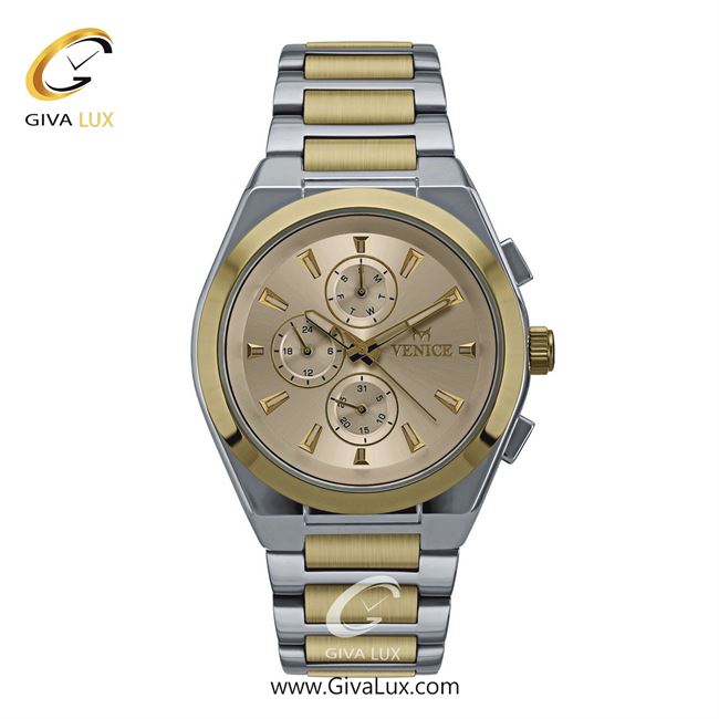 ساعت مچی اورجینال مردانه ونیز سه موتوره فول تایم نقره ای-طلایی | طلایی-نقره ای| شامپاینی| کد رفرنس V801275402