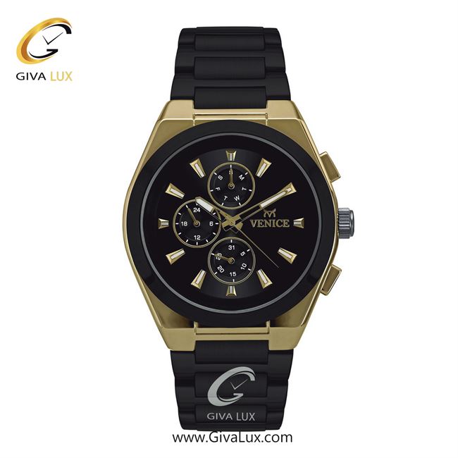 ساعت مچی اورجینال مردانه ونیز سه موتوره فول تایم مشکی-طلایی | مشکی| مشکی| کد رفرنس V801277002
