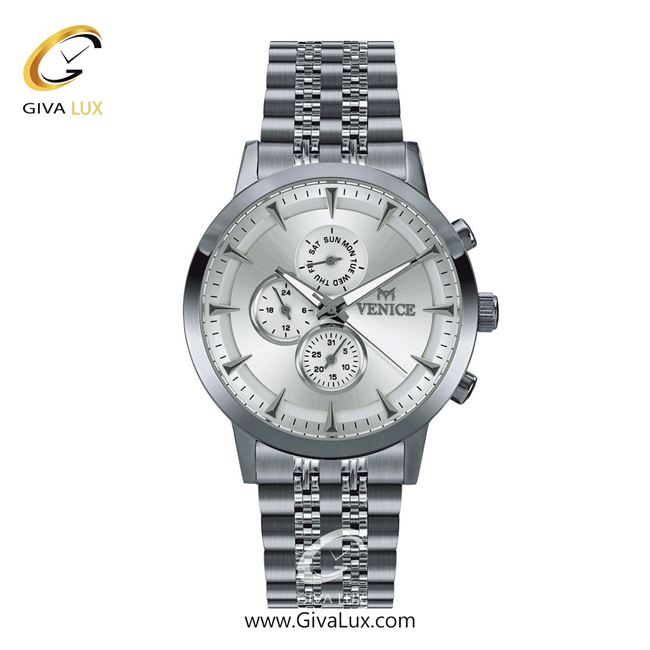 ساعت مچی اورجینال مردانه ونیز سه موتوره فول تایم نقره ای | نقره ای| نقره ای| کد رفرنس V801281102
