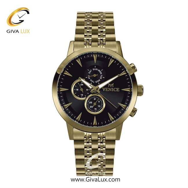 ساعت مچی اورجینال مردانه ونیز سه موتوره فول تایم طلایی | طلایی| مشکی| کد رفرنس V801282502