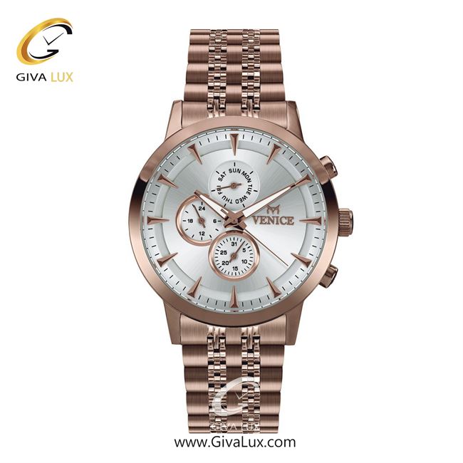 ساعت مچی اورجینال مردانه ونیز سه موتوره فول تایم رزگلد | رزگلد| نقره ای| کد رفرنس V801283102