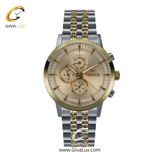 ساعت مچی اورجینال مردانه ونیز سه موتوره فول تایم طلایی-نقره ای | نقره ای-طلایی| شامپاینی| کد رفرنس V801285402
