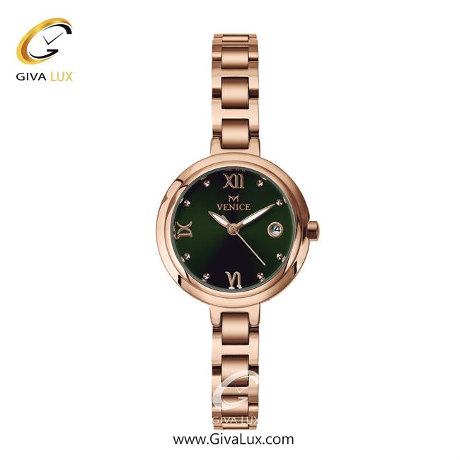 ساعت مچی اورجینال زنانه ونیز رزگلد | رزگلد| سبز یشمی تیره| کد رفرنس V801303701